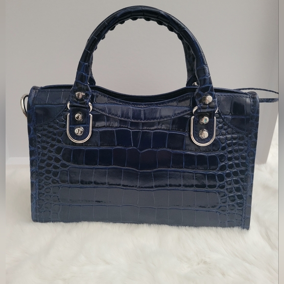 Authentic Balenciaga Mini City Croc in Navy with Silver hardware - Picture 6 of 7